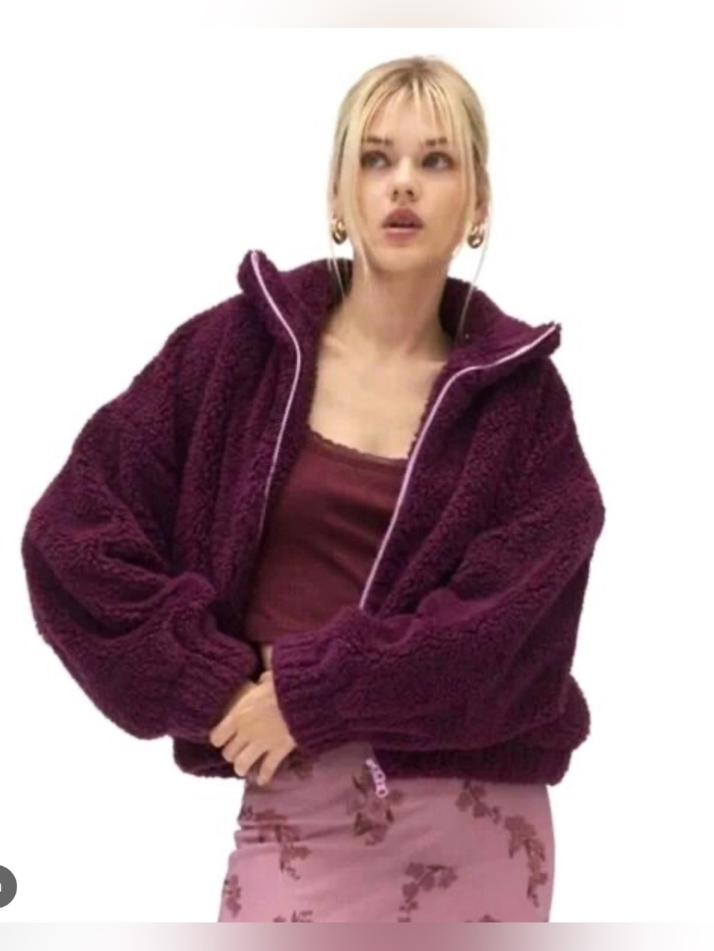 Urban Outfitters Kimchi Blue "Snow Bunny" Fleece zip-up ~ Plum